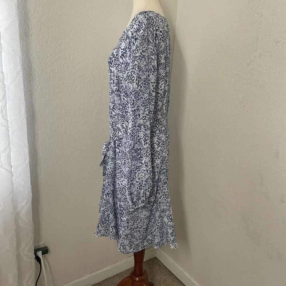 Express Women’s xL Floral Dress Short Tie Waist Blue Chiffon Long Sleeve Girly - Picture 5 of 11